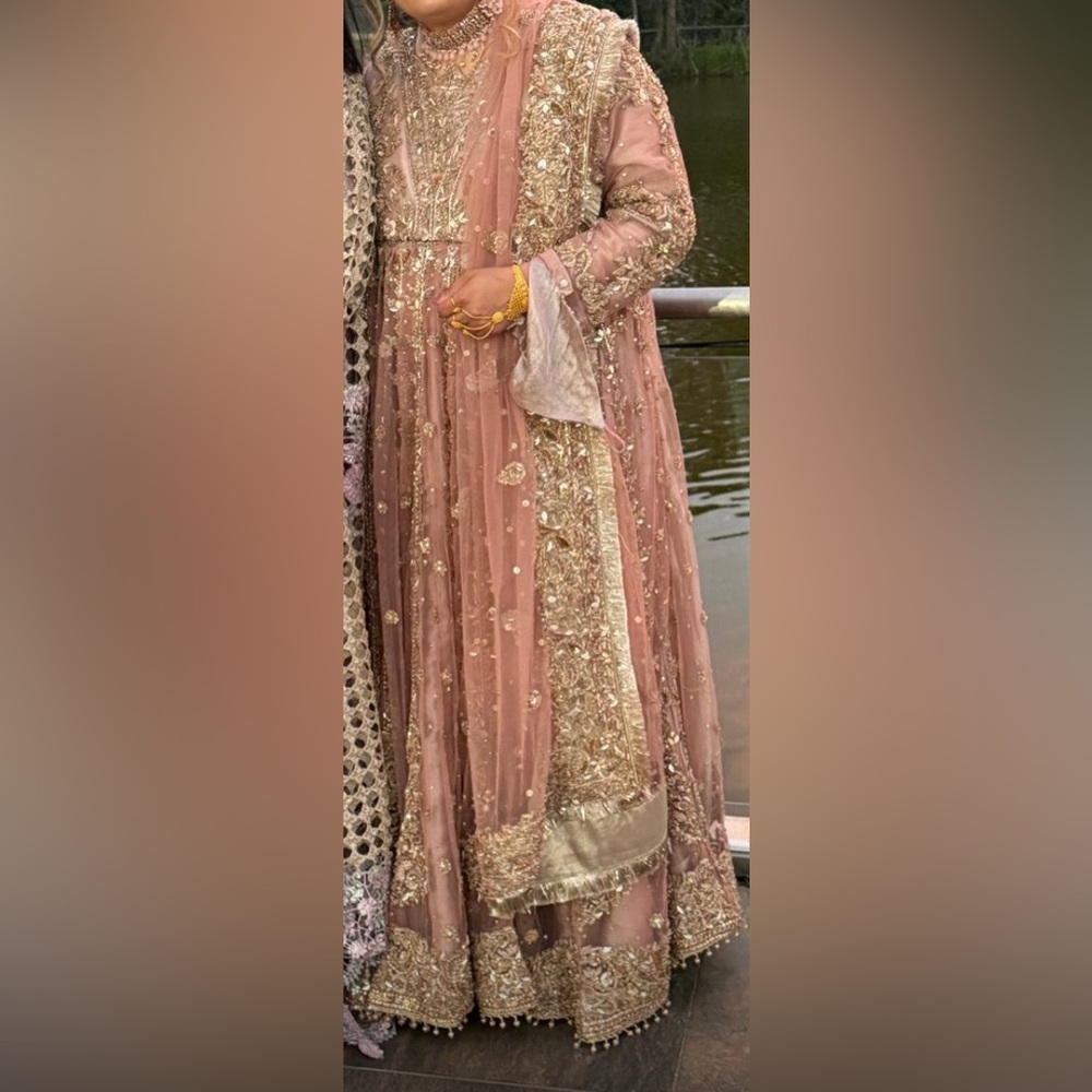 Nikkah / Engagement dress
Embellished Pink and Gold Sequin Gown for Brides